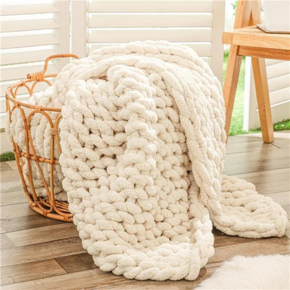 Chunky Knit Throw Blanket Hand Knitted Jumbo Chenille Soft Cozy Couch Bed Decor